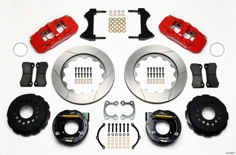 Wilwood Aero4 Rear P-Brake Kit 14.00In Red Small Ford 2.66In Offset 1