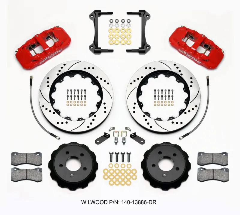 Wilwood Aero6 Front Hat Kit 14.00 Drilled Red 15-23 Mustang W/Lines 1