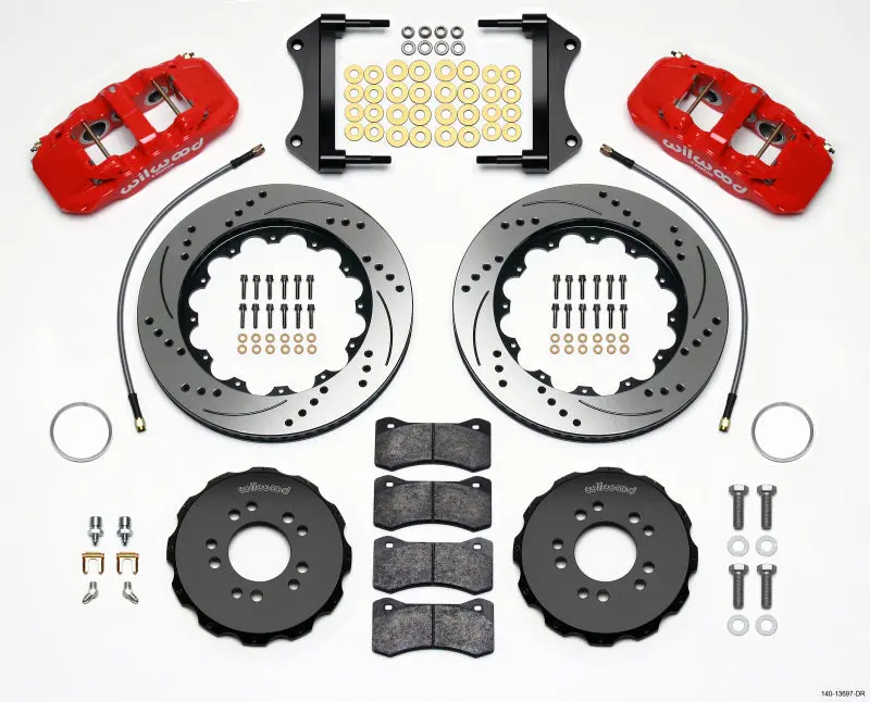 Wilwood Aero6 Front Hat Kit 14.25 Drilled Red 2014-Up Corvette C7 W/Lines 1