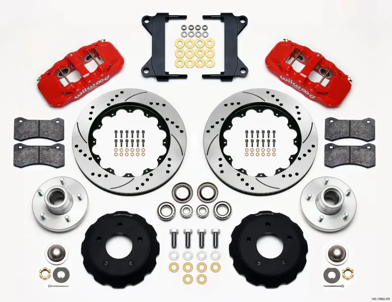 Wilwood Aero6 Front Hub Kit 14.00 Drilled-Red Chevy C-10 60-87 Cpp Drop Spindle 1