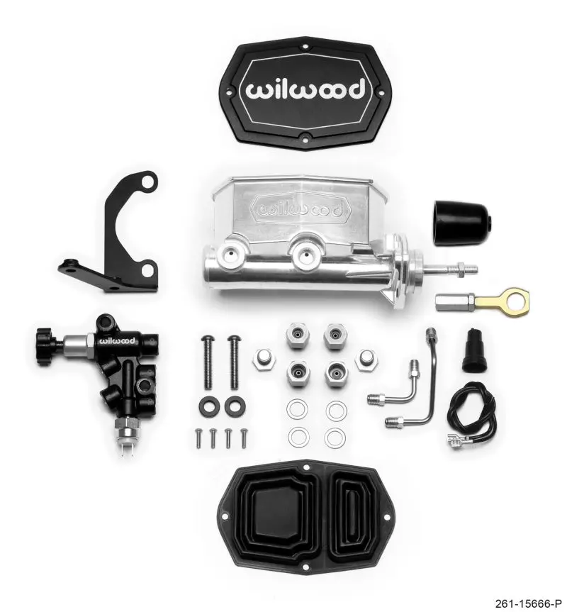 Wilwood Compact Tandem M/C - 1.12In Bore W/Rh Bracket And Valve (Mustang Pushrod) - Ball Burnished 1