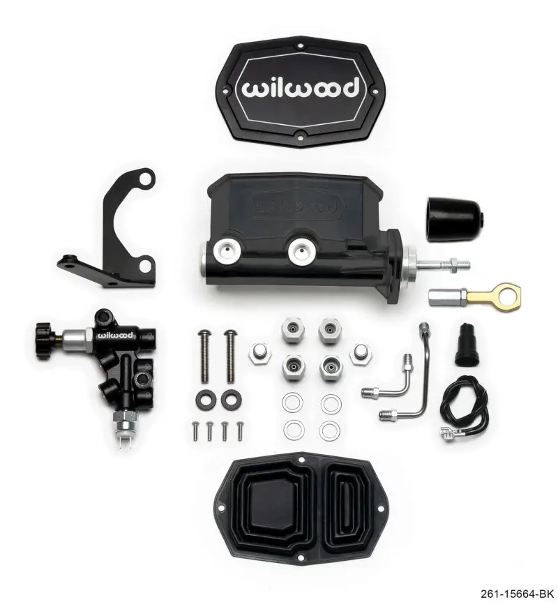 Wilwood Compact Tandem M/C - 15/16In Bore W/Rh Bracket And Valve (Mustang Pushrod) - Black 1