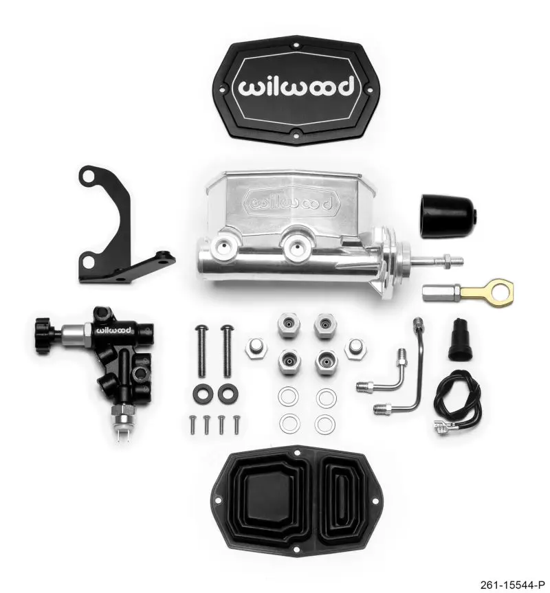 Wilwood Compact Tandem M/C - 1In Bore W/Bracket And Valve Fits Mustang (Pushrod) - Ball Burnished 1
