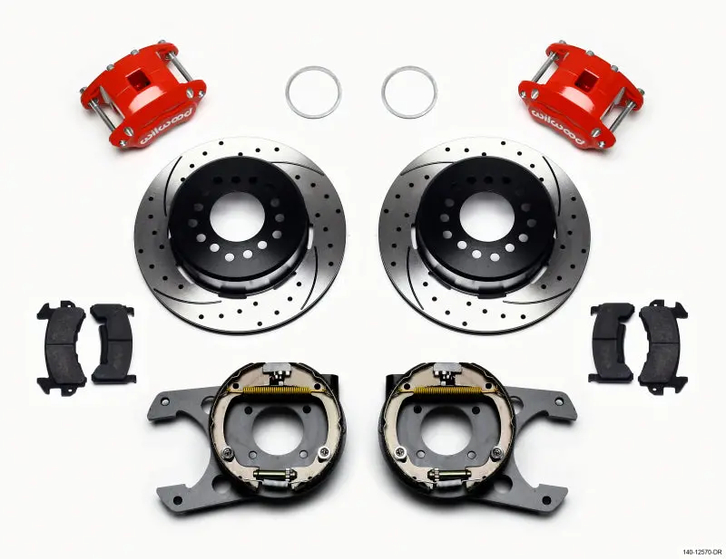 Wilwood D154 P/S P-B Kit Drilled-Red 12 Bolt 2.75In Offset Staggered Shock 1