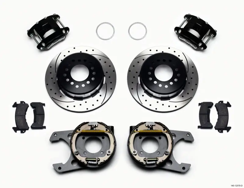 Wilwood D154 P/S Park Brake Kit Drilled 12 Bolt 2.75In Offset Staggered Shock 1