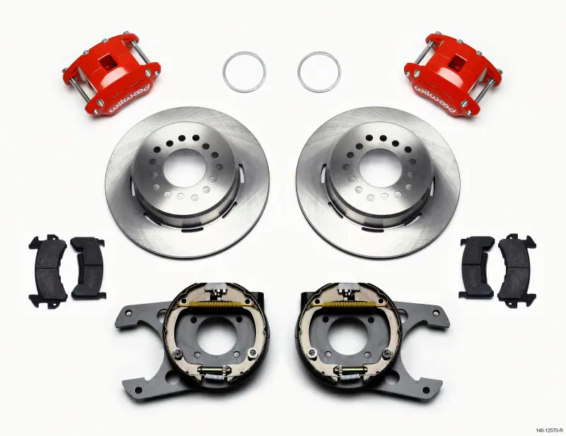 Wilwood D154 P/S Park Brake Kit Red 12 Bolt 2.75In Offset Staggered Shock 1