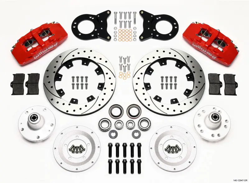 Wilwood Dynapro 6 Front Hub Kit 12.19In Drill Red 1965-1969 Mustang Disc & Drum Spindle 1