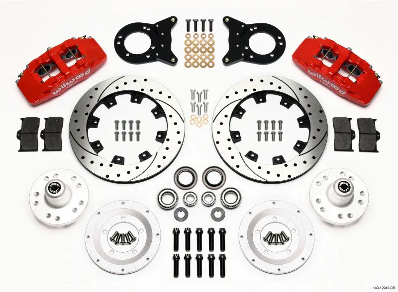 Wilwood Dynapro 6 Front Hub Kit 12.19In Drill Red 1970-1973 Mustang Disc & Drum Spindle 1
