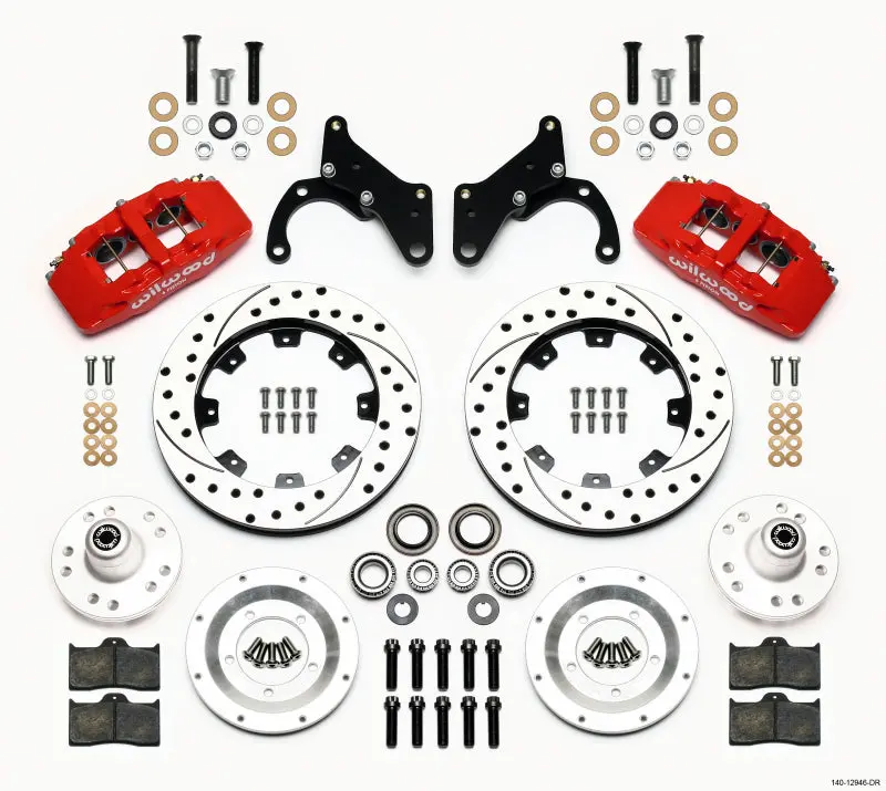 Wilwood Dynapro 6 Front Hub Kit 12.19In Drilled Red 69-70 Impala Drum/Disc 69-82 Vette 1