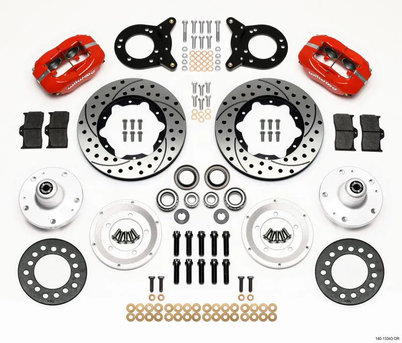 Wilwood Dynapro Dust-Boot Front Kit 11.00In Drilled Red 1965-1969 Mustang Disc & Drum Spindle 1