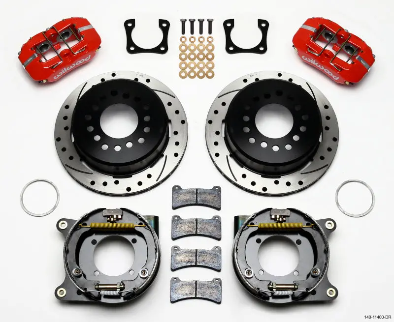 Wilwood Dynapro Low-Profile 11.00In P-Brake Kit Drill-Red Chevy 12 Bolt Spcl 2.81In Off Stag Mount 1