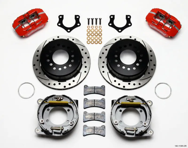 Wilwood Dynapro Low-Profile 11.00In P-Brake Kit Drill-Red Mopar/Dana 2.36In Off W/Snap Ring Bearing 1