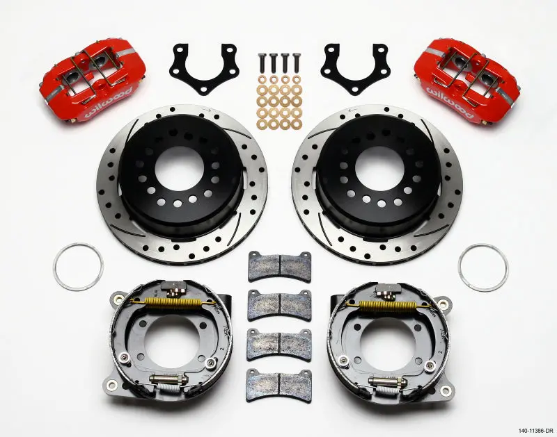 Wilwood Dynapro Low-Profile 11.00In P-Brake Kit Drill-Red Mopar/Dana 2.50In Off W/Snap Ring Bearing 1