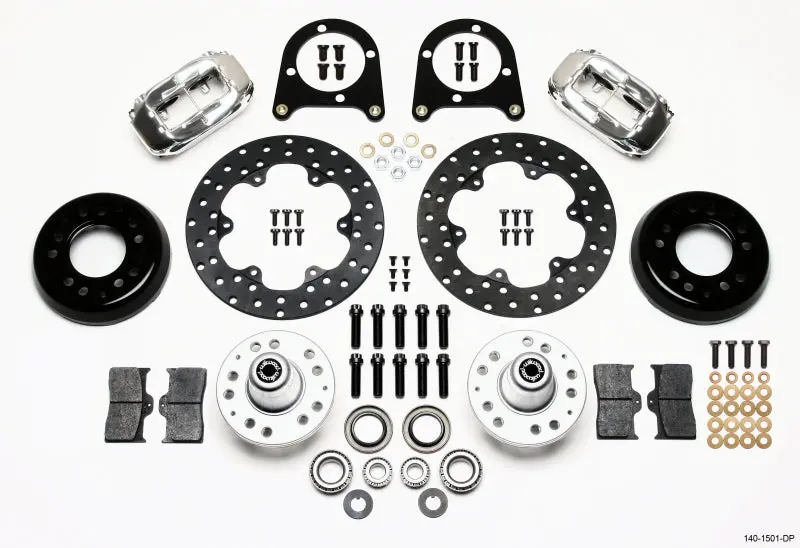 Wilwood Forged Dynalite Front Drag Kit Drilled Polished 37-48 Ford Psgr. Car Spindle 1