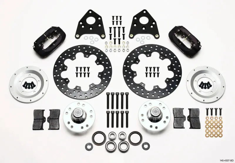Wilwood Forged Dynalite Front Drag Kit Drilled Rotor 1965-1969 Mustang Disc & Drum Spindle 1