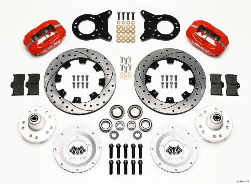 Wilwood Forged Dynalite Front Kit 12.19In Drill Red 1970-1973 Mustang Disc & Drum Spindle 1