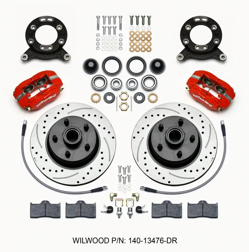 Wilwood Forged Dynalite-M Front Kit 11.30In 1 Pc Rotor&Hub Drill-Red 1965-1969 Mustang Disc & Drum 1