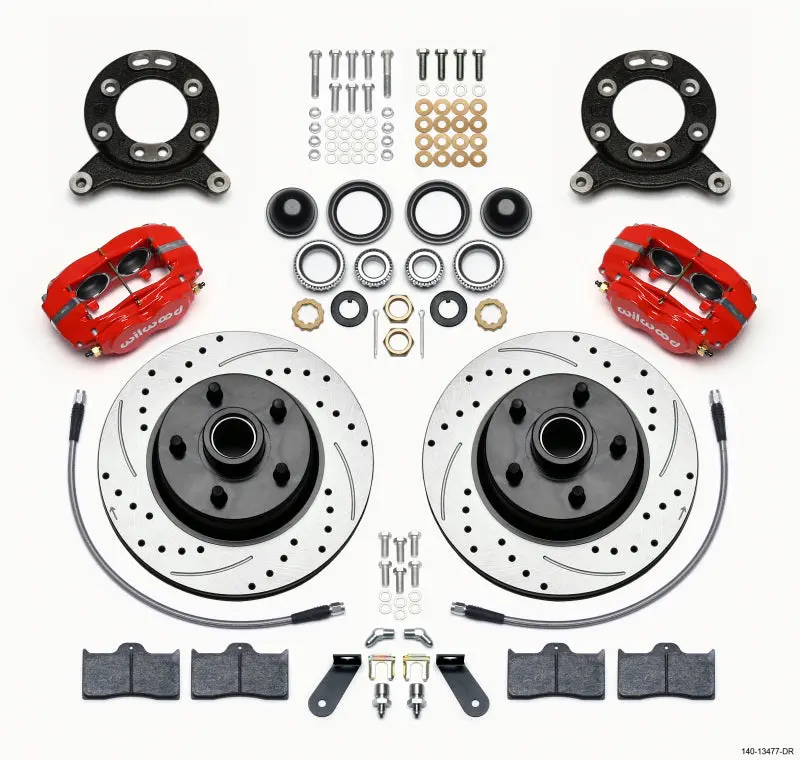 Wilwood Forged Dynalite-M Front Kit 11.30In 1 Pc Rotor&Hub Drill-Red 1970-1973 Mustang Disc & Drum 1