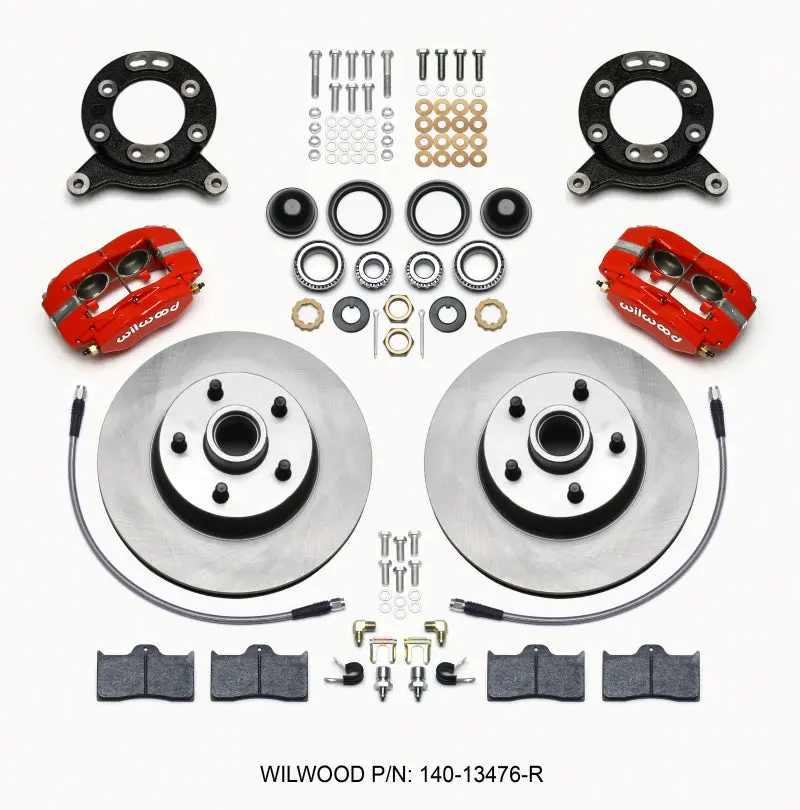 Wilwood Forged Dynalite-M Front Kit 11.30In 1 Pc Rotor&Hub Red 1965-1969 Mustang Disc & Drum Spindle 1