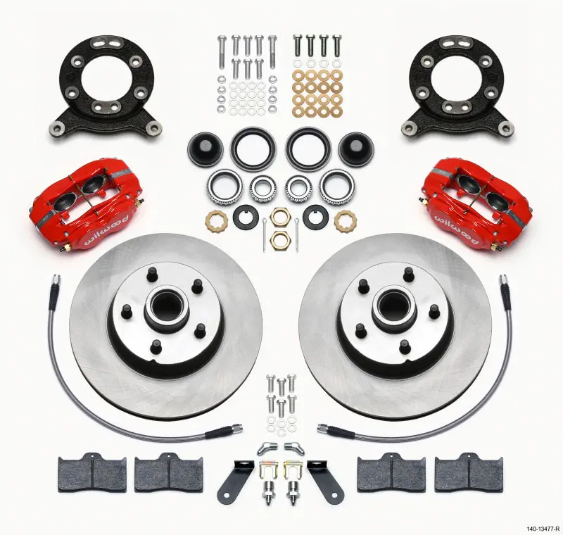 Wilwood Forged Dynalite-M Front Kit 11.30In 1 Pc Rotor&Hub Red 1970-1973 Mustang Disc & Drum Spindle 1
