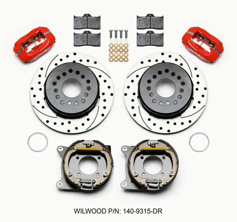 Wilwood Forged Dynalite P/S Park Brake Kit Drilled Red 12 Bolt 2.75In Offset Staggered Shock 1