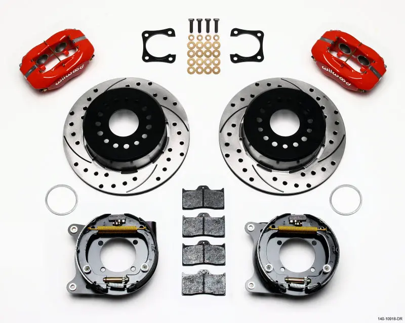 Wilwood Forged Dynalite P/S Park Brake Kit Drilled Red Chevy 12 Bolt-Spec 3.15In Brng Staggered Mt 1
