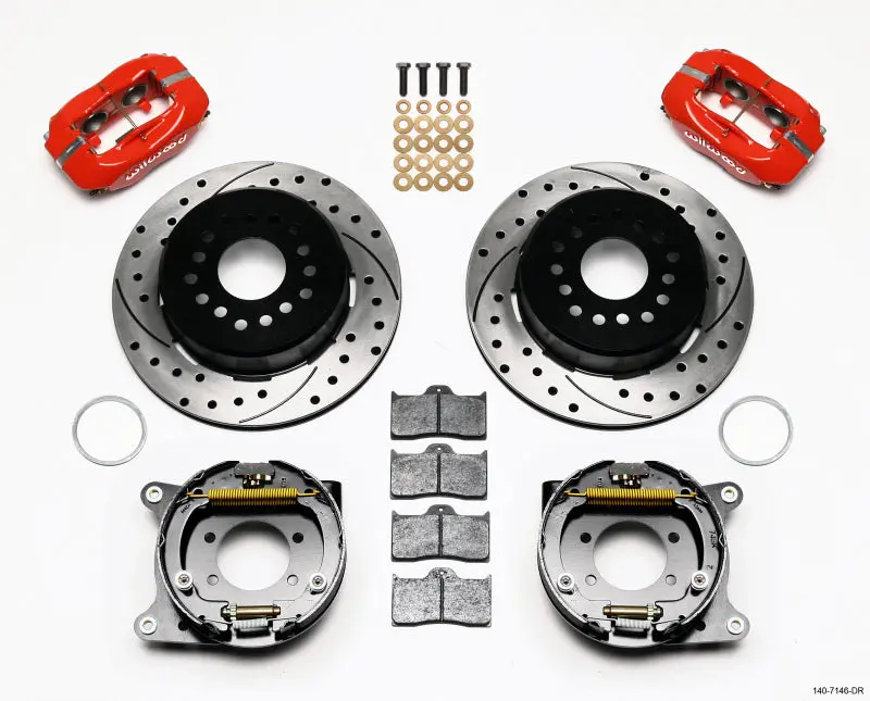 Wilwood Forged Dynalite P/S Park Brake Kit Drilled Red Ford 8.8 W/2.5In Offset-5 Lug 1