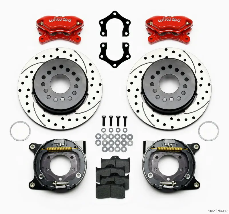 Wilwood Forged Dynalite P/S Park Brake Kit Drilled Red Mopar/Dana 2.50In Off W/Snap Ring Bearing 1