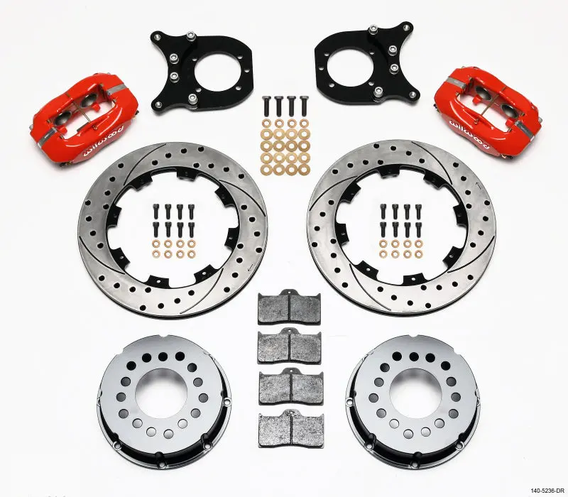 Wilwood Forged Dynalite P/S Rear Kit Drilled Red Chev 12 Bolt W/Clip Eliminator 1