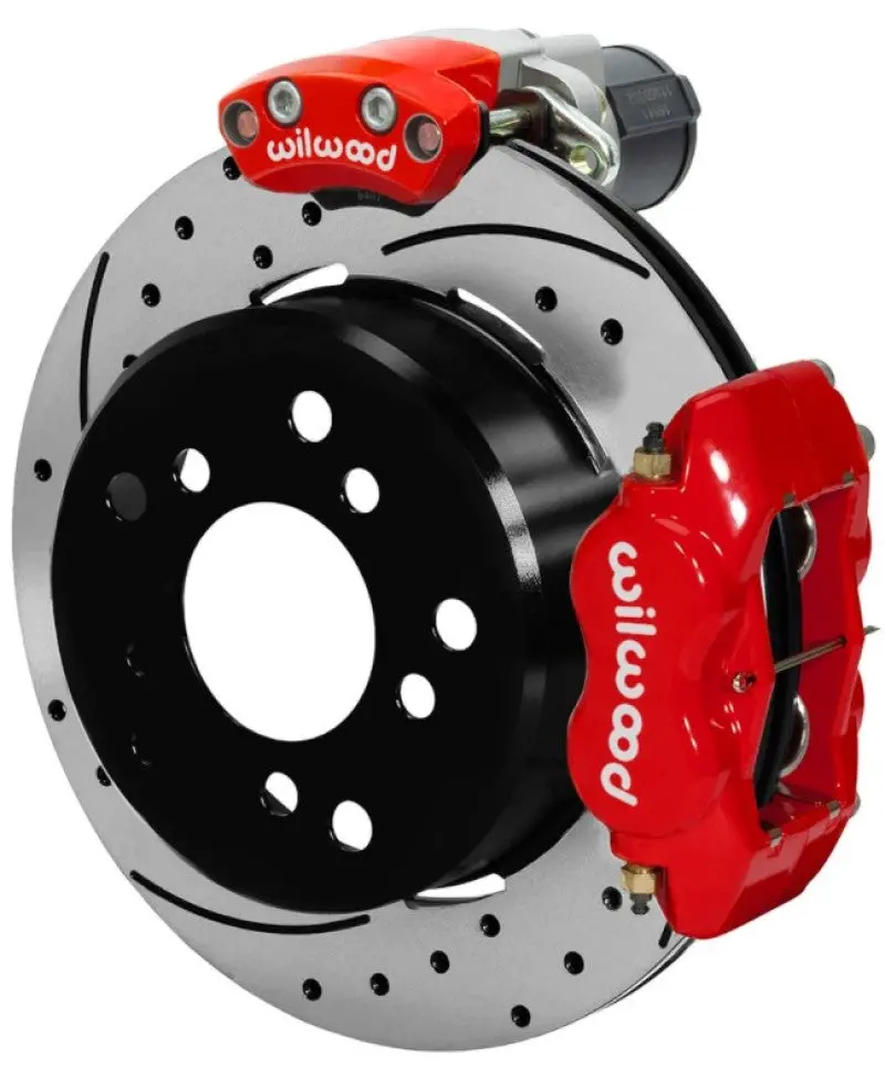Wilwood Forged Dynalite Rear Electronic Parking Brake Kit - Red Powder Coat Caliper - D/S Rotor 1