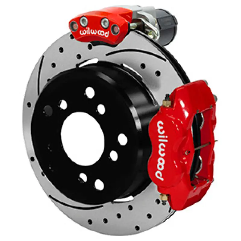 Wilwood Forged Dynalite Rear Electronic Parking Brake Kit - Red Powder Coat Caliper - D/S Rotor 1