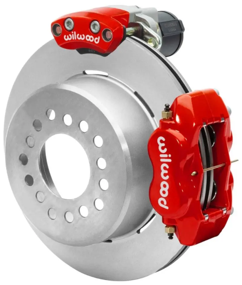 Wilwood Forged Dynalite Rear Electronic Parking Brake Kit - Red Powder Coat Caliper - Plain Rotor 1