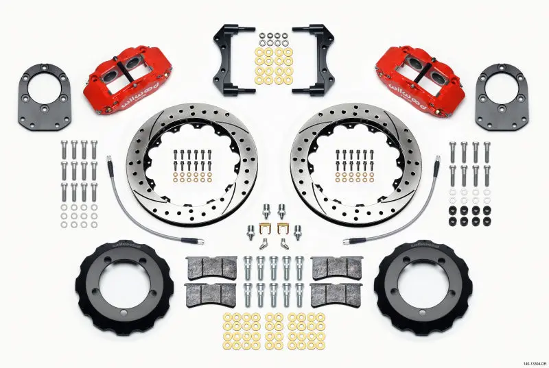 Wilwood Narrow Superlite 4R Front Hat Kit 12.88In Drill Red 66-75 Ford Bronco Dana 30/44 W/Lines 1