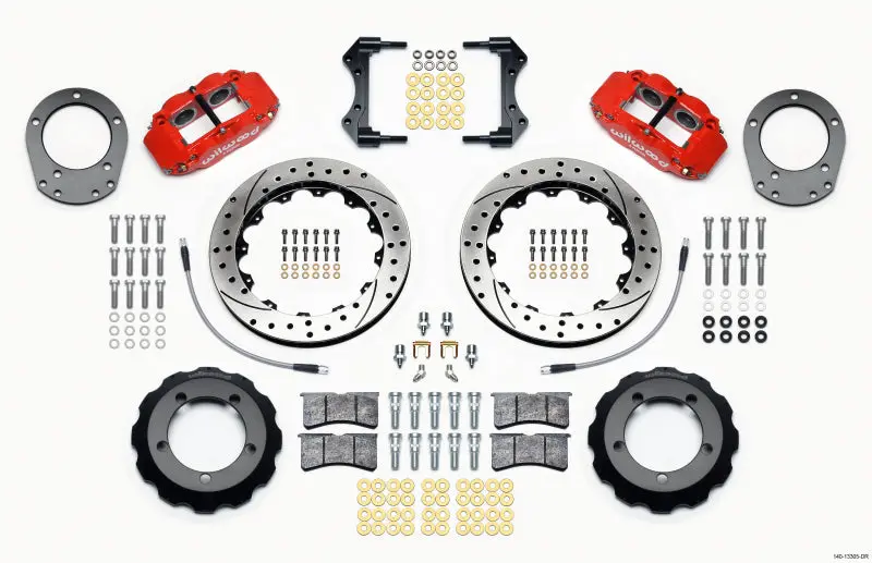 Wilwood Narrow Superlite 4R Front Hat Kit 12.88In Drill Red 76-77 Ford Bronco Dana 44 W/Lines 1