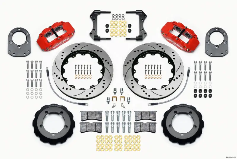 Wilwood Narrow Superlite 4R Front Hat Kit 14.00In Drill Red 66-75 Ford Bronco Dana 30/44 W/Lines 1