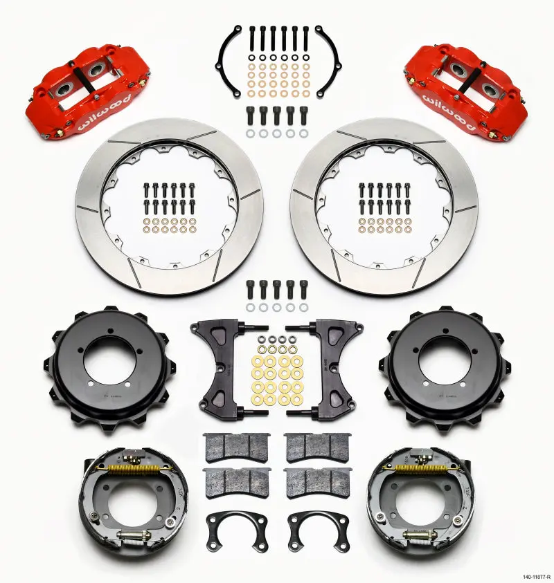 Wilwood Narrow Superlite 4R Rear Kit 12.88In Drilled Red Speedway Eng Floater W/ New Style End 1