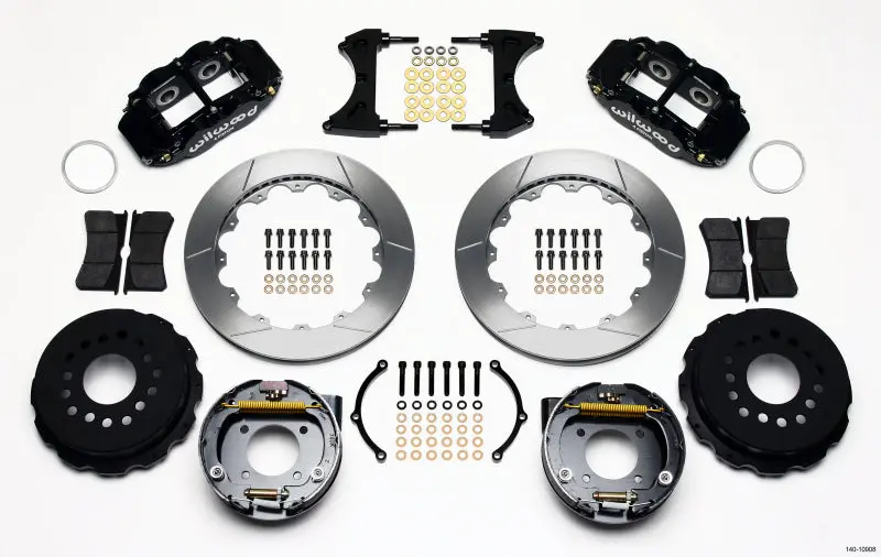 Wilwood Narrow Superlite 4R Rear P-Brk Kit 12.88In Chevy 12 Bolt W/ C-Clips Staggered Mt 1