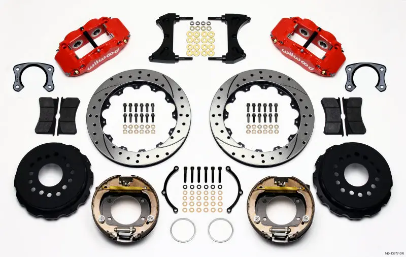 Wilwood Narrow Superlite 4R Rear P-Brk Kit 12.88In Drill Red Big Ford New Style 1