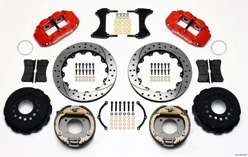 Wilwood Narrow Superlite 4R Rear P-Brk Kit 12.88In Drill Red Chevy 12 Bolt W/ C-Clips 1