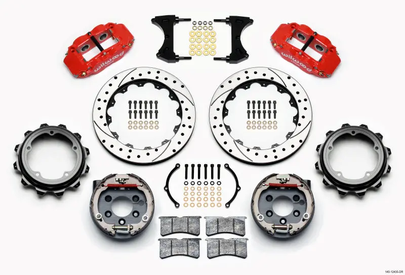 Wilwood Narrow Superlite 4R Rear P-Brk Kit 12.88In Drill Red Strange Eng Floater 3.49In Offset 1