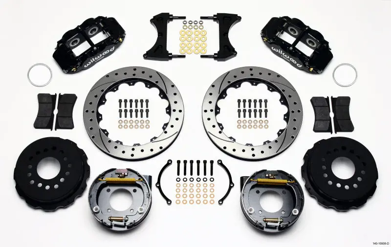 Wilwood Narrow Superlite 4R Rear P-Brk Kit 12.88In Drilled Chevy 12 Bolt W/ C-Clips Staggered Mt 1