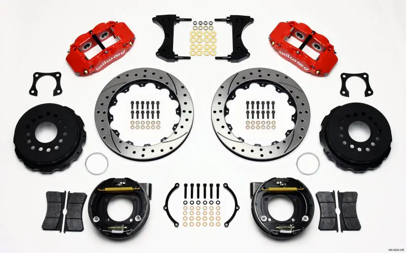 Wilwood Narrow Superlite 4R Rear P-Brk Kit 12.88In Drilled Red 58-64 Olds/Pontiac Ends 2.81In Offset 1