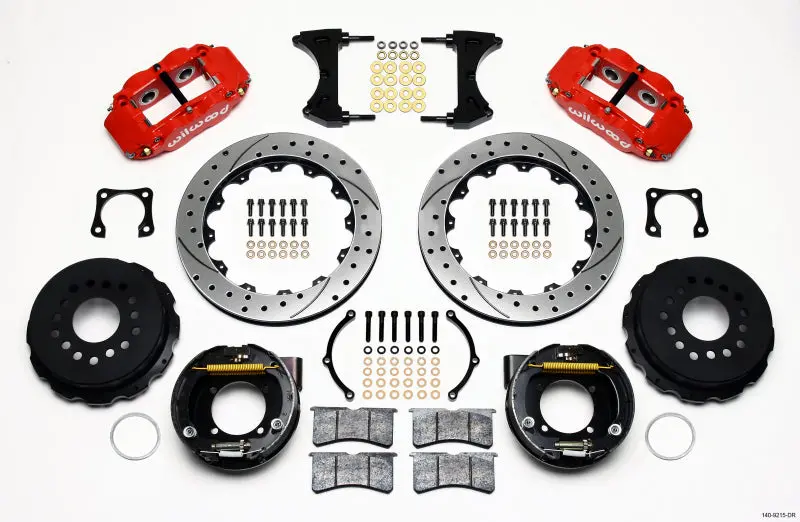 Wilwood Narrow Superlite 4R Rear P-Brk Kit 12.88In Drilled Red Chevy 12 Bolt-Spec 3.15In Bearing 1