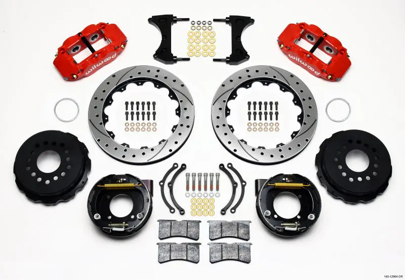 Wilwood Narrow Superlite 4R Rear P-Brk Kit 12.88In Drilled Red Chevy 12 Bolt W/ C-Clips 1