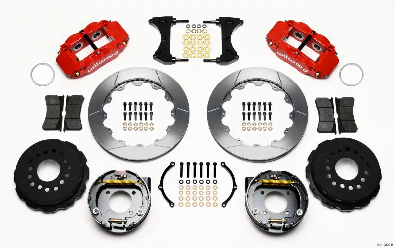 Wilwood Narrow Superlite 4R Rear P-Brk Kit 12.88In Red Chevy 12 Bolt-Spec 3.15In Bearing Front Mt 1