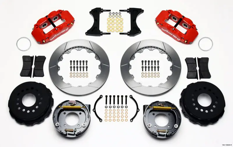 Wilwood Narrow Superlite 4R Rear P-Brk Kit 12.88In Red Chevy 12 Bolt W/ C-Clips Staggered Mt 1