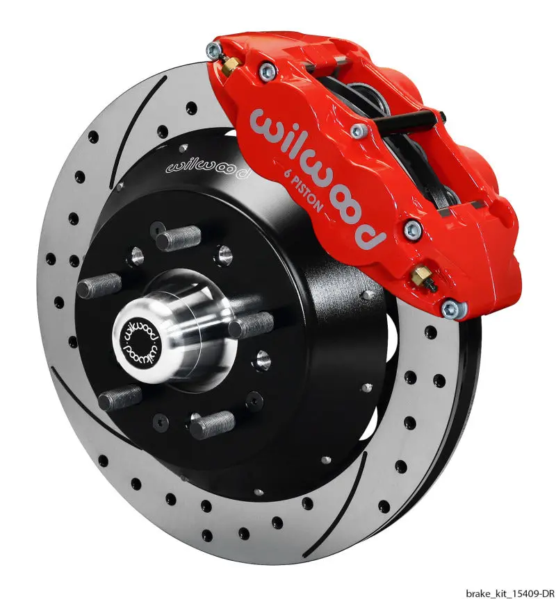 Wilwood Narrow Superlite 6R Dust Seal Front Hub Kit 14.00In Drill Red 67-69 Camaro 64-72 Nova 1