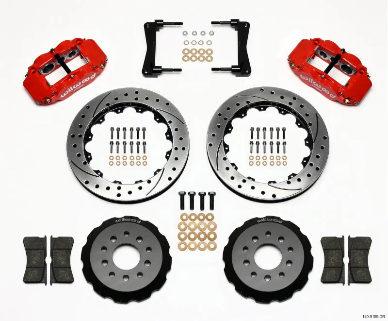 Wilwood Narrow Superlite 6R Front Hat Kit 13.06In Drill Red 2005-2014 Mustang 1