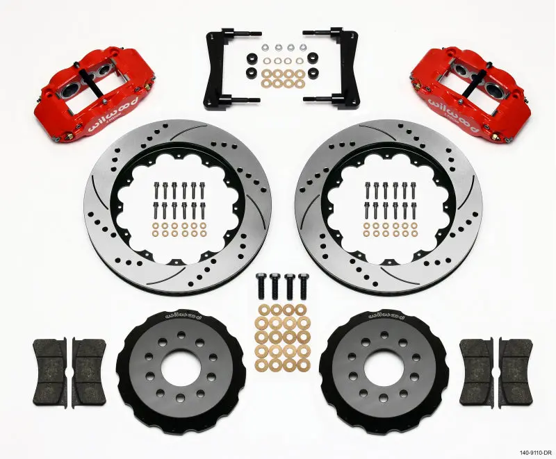 Wilwood Narrow Superlite 6R Front Hat Kit 14.00In Drill Red 2005-2014 Mustang 1