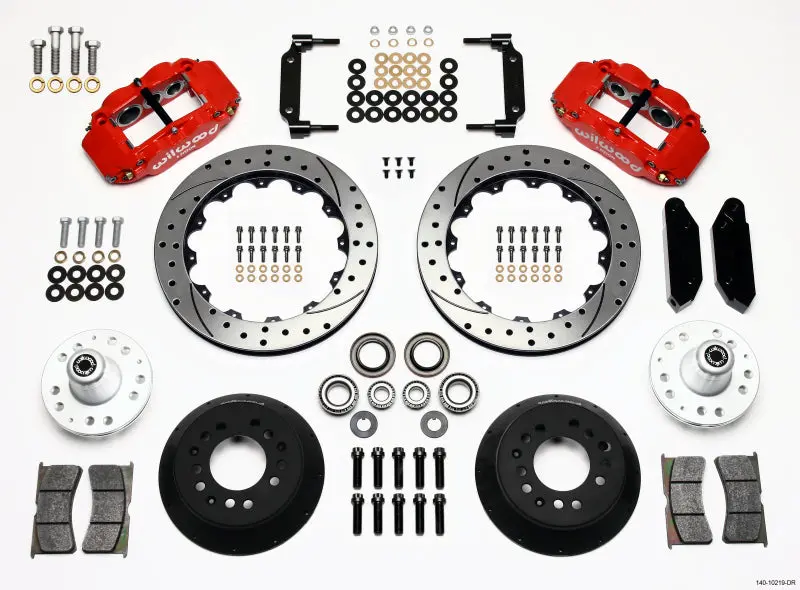Wilwood Narrow Superlite 6R Front Hub Kit 12.88In Drilled Red 1968-1969 Mustang Disc Spindle 1